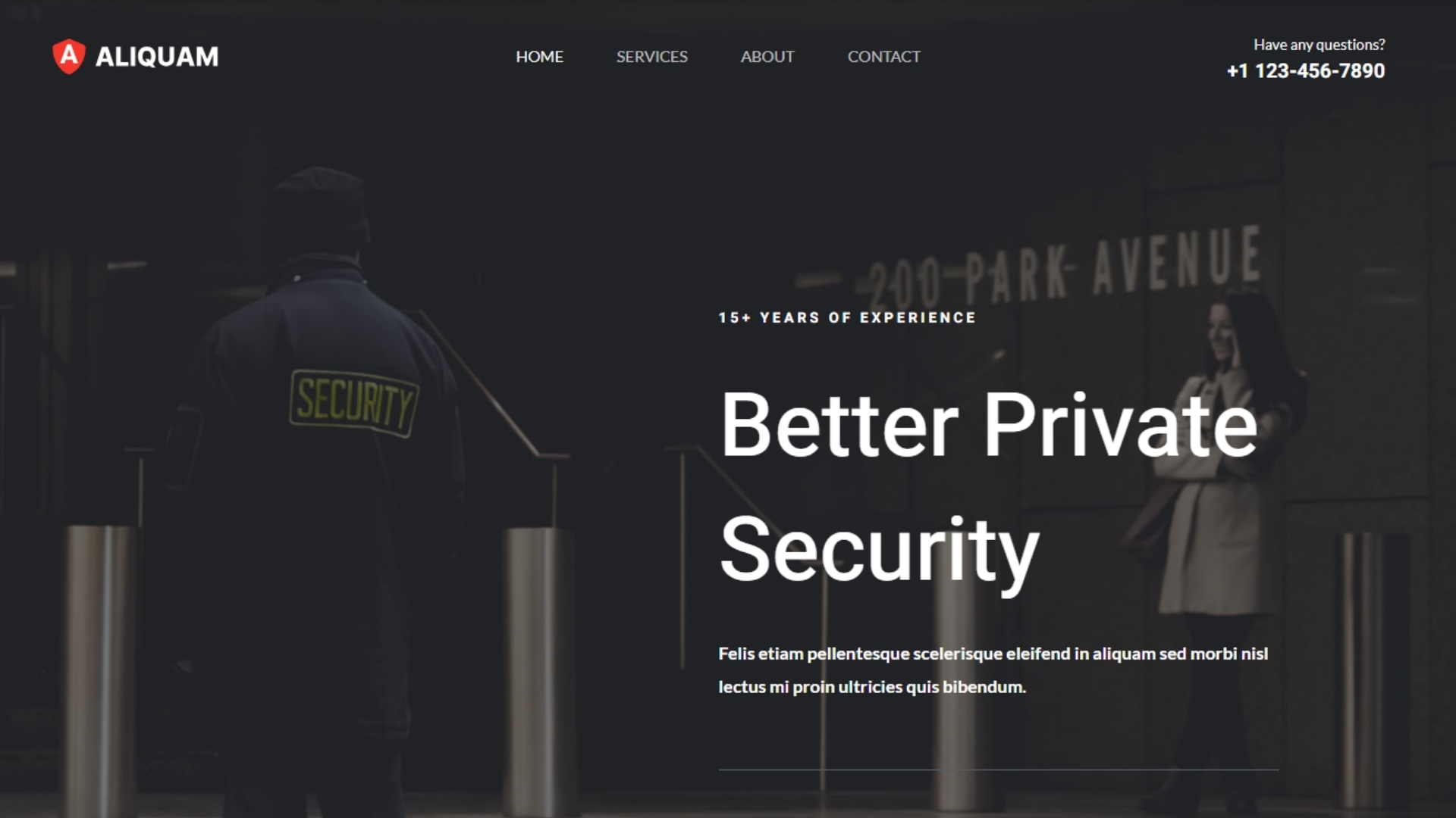 Security professional standing at the entrance of a building, emphasizing the importance of private security services. This image supports the theme of reliable security solutions offered by Aliquam, showcasing their 15+ years of experience.