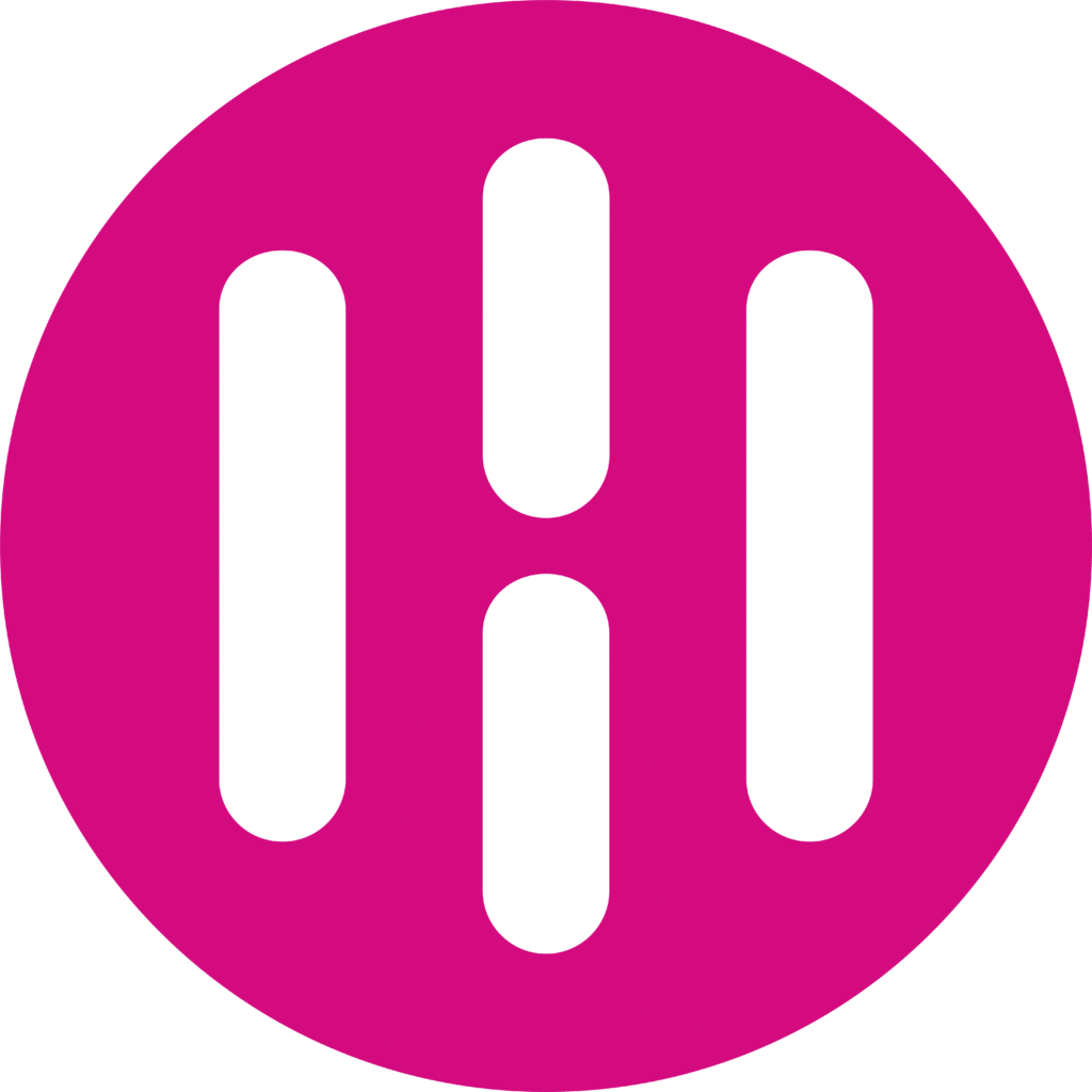 Logo of a modern brand featuring a pink circular background with three vertical white lines, representing innovation and creativity, suitable for a tech or design-related webpage.