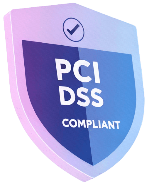 Image of a PCI DSS compliant badge, symbolizing security standards for payment card transactions, indicating the website's commitment to data protection and safe online transactions.